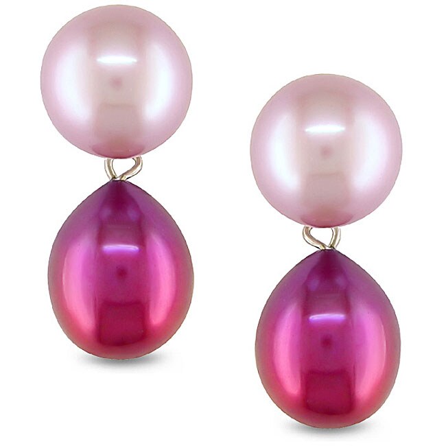 Sterling Silver Lilac And Cranberry Freshwater Pearl Earrings Sterling Silver Lilac And Cranberry Freshwater Pearl Earrings 9 10 Mm