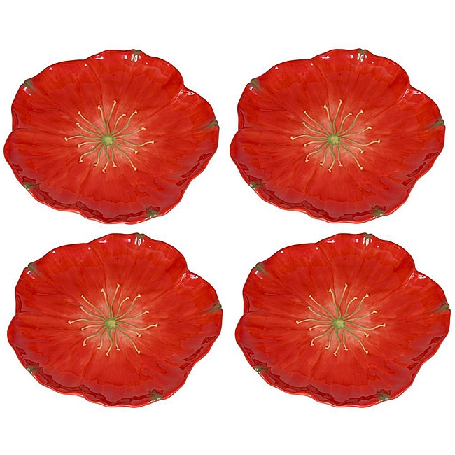 Large Red Poppy Plates (Set of 4)  