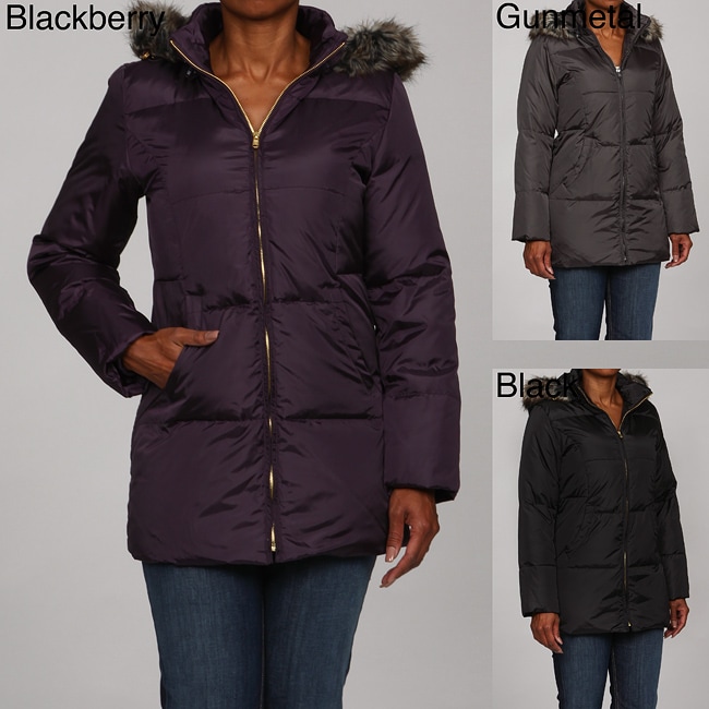 Anne Klein Womens Hooded Down Coat  