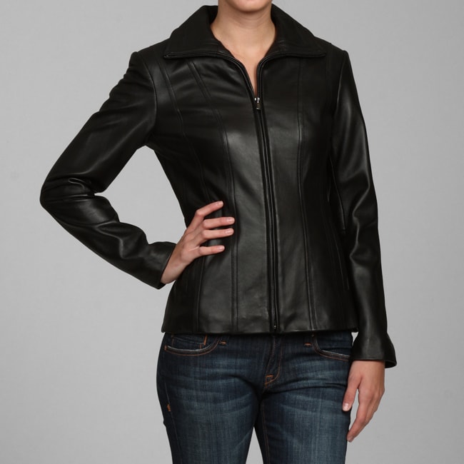 Jones New York Women's Black Leather Jacket - Free Shipping Today ...