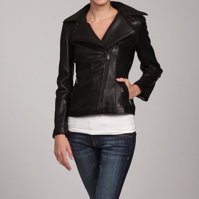 Shop Jones New York Women's Black Leather Motorcycle Jacket - Free ...