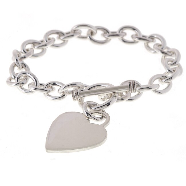 Sterling Essentials Sterling Silver 7.5 inch Heart Toggle Bracelet 