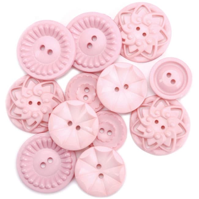 Vintage Style Pink Sew On Buttons (Pack of 12)  