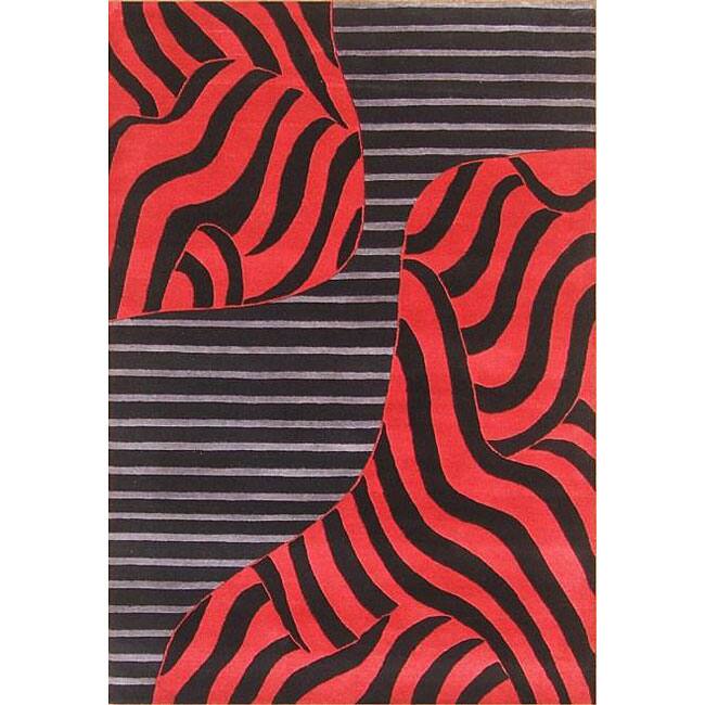 Alliyah Handmade Black New Zealand Blend Wool Rug - 5' x 8'