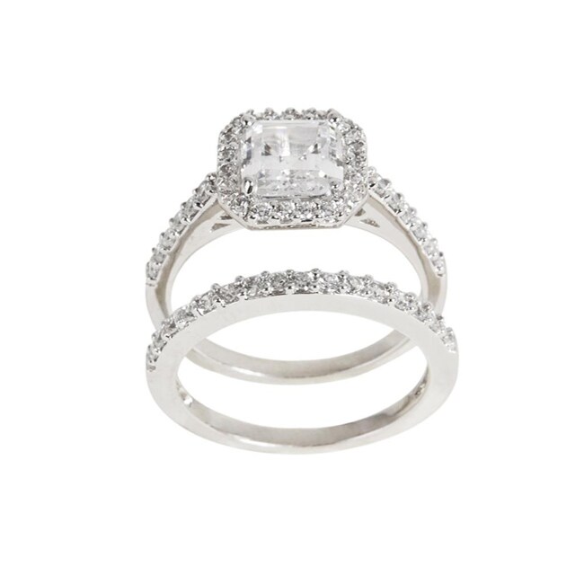    cut Clear Cubic Zirconia Bridal inspired Ring Set  