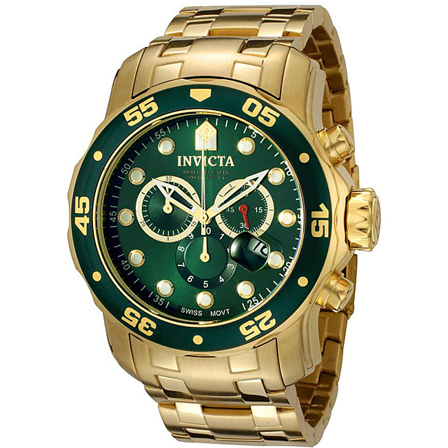 Shop Invicta Men S Pro Diver Green Dial Gold Chronograph Watch Free   L12919883 