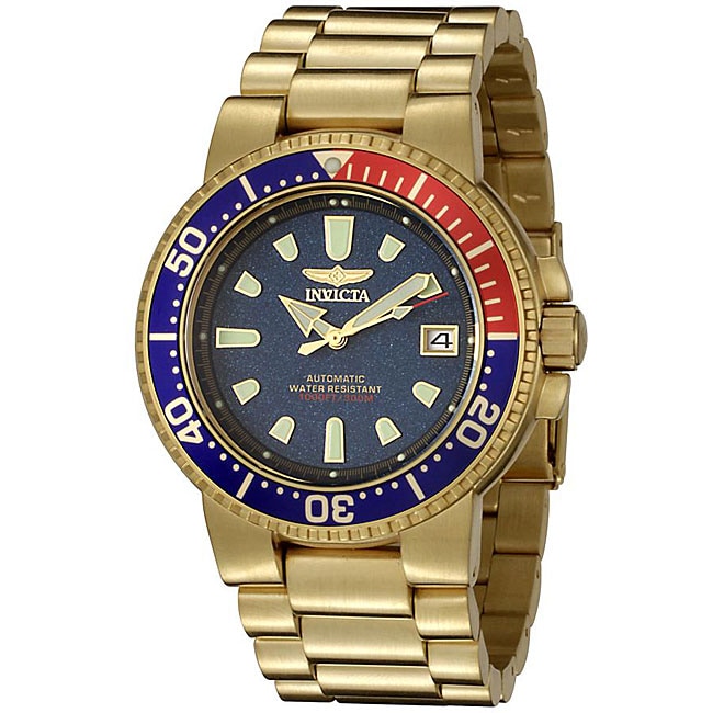 Invicta Men's Pro Diver 18k Gold-plated Blue Dial Automatic Watch - Free Shipping Today ...