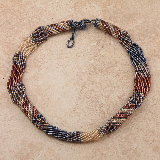[Handmade] Zulu Bead Blue/ Cream/ Pink Tube Necklace (South Africa ...