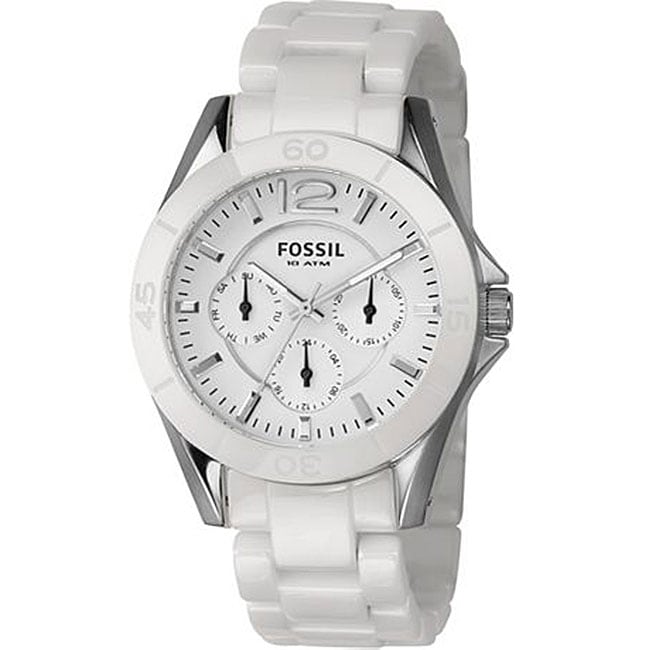 Fossil CE1002 Womens White Ceramic Multi function Chrono Watch 