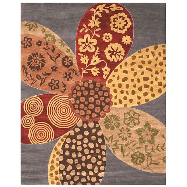 Hand-tufted Wool Red Contemporary Floral Napa Rug (8'9 x 11'9)