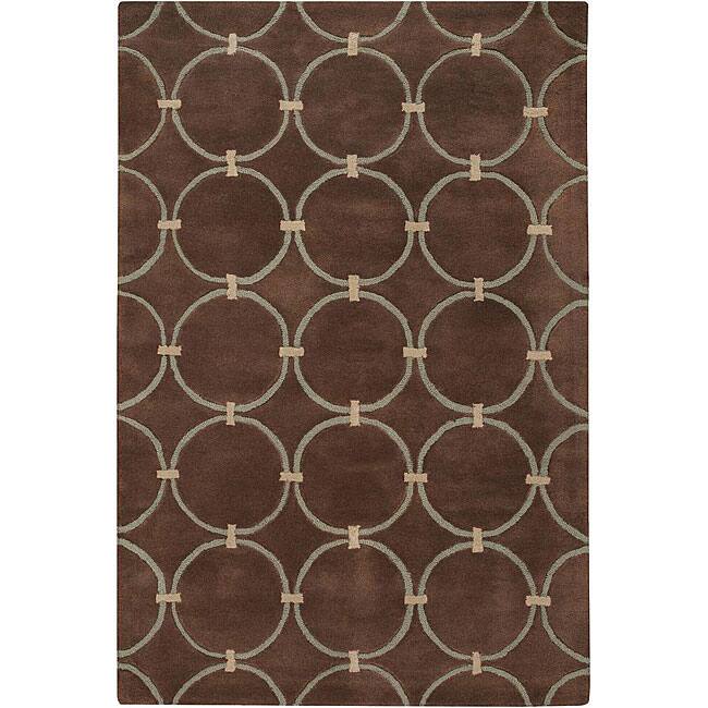 Hand-Tufted 'Mandara' Geometric Brown Wool Rug (9' x 13')