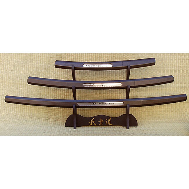 Dojo Kun 3 piece Black Samurai Sword Set with Stand 