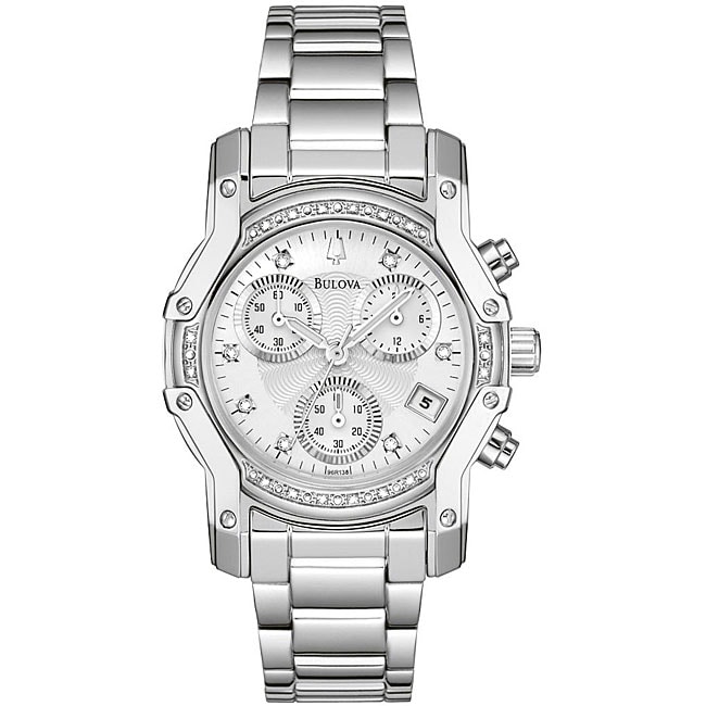   Bulova Womens Stainless Steel Diamond Accent Watch  