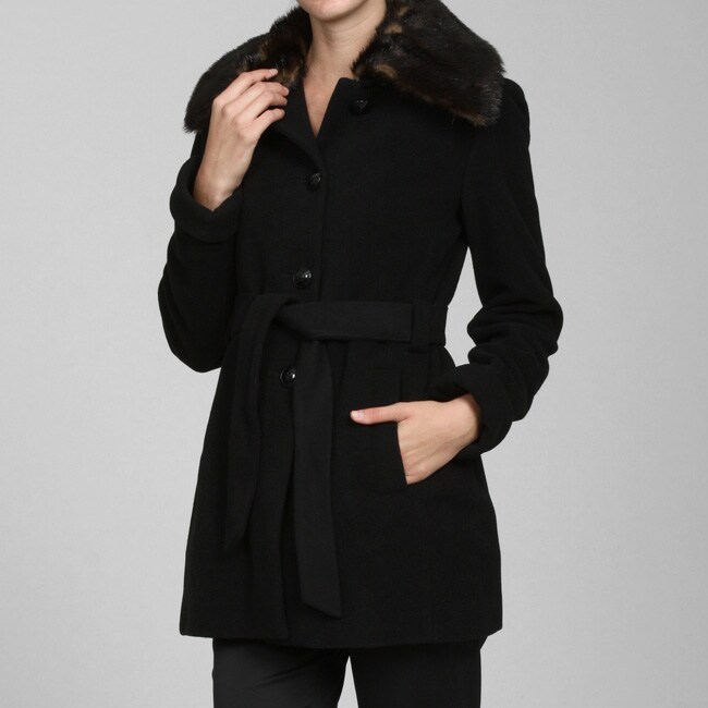 Anne Klein Women's Wool Faux Fur Collar Coat - 12950900 - Overstock.com ...