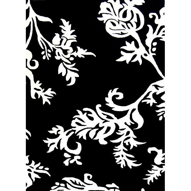 Alliyah Handmade Quill Feather Black/White New Zealand Blend Wool Rug - 4' x 6'
