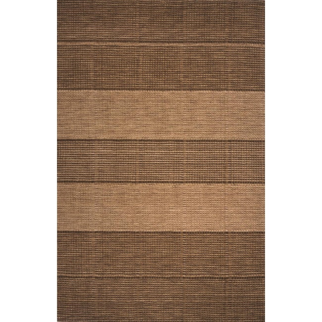 Hand loomed Brown Rows Wool Rug (5 X 8)