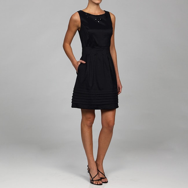 Soho Apparel Women's Black Pleated Taffeta Dress - Overstock™ Shopping ...