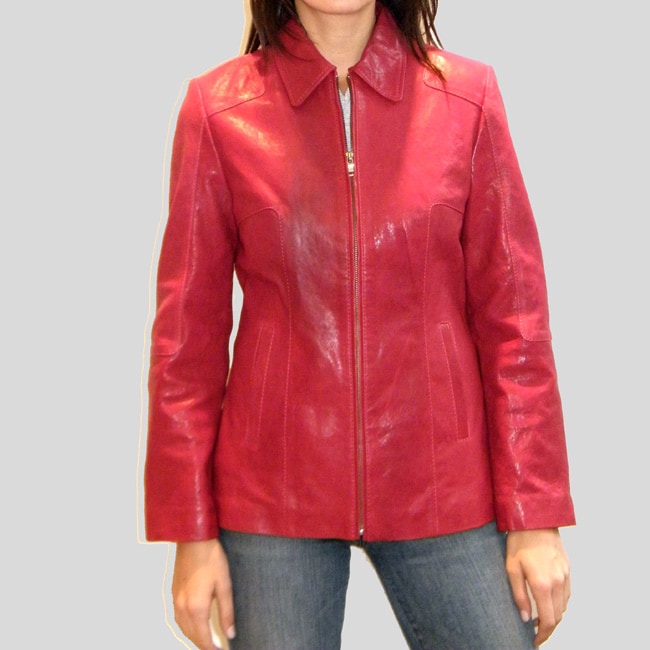 Izod Women's Plus Size Red New Zealand Lamb Leather Jacket - Free ...