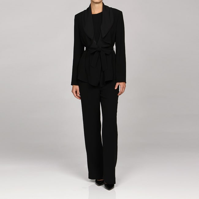 Kasper Women's 3-piece Black Draped Collar Pant Suit - Overstock ...