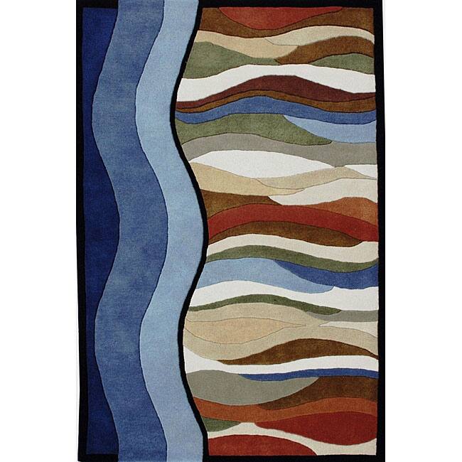 Alliyah Handmade Blue New Zealand Blend Wool Rug - Blue/Rust - 4' x 6'