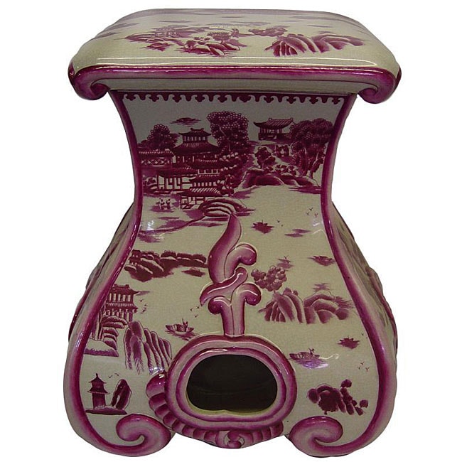 Pink Pagoda Square Porcelain Garden Stool