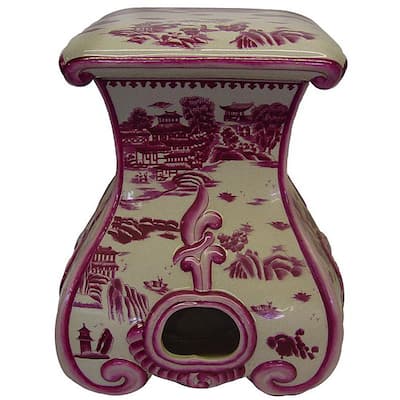 Pink Pagoda Square Porcelain Garden Stool