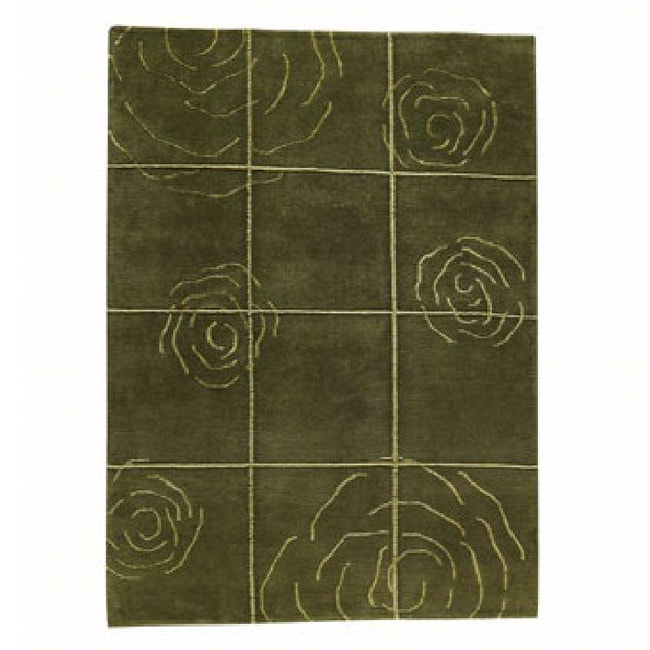 Hand knotted Green Floral Wool Rug (46 X 66)