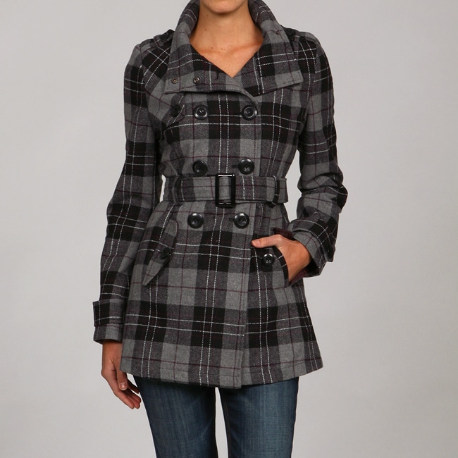 Coffee Shop Women's Plaid Doublebreasted Peacoat Free Shipping Today