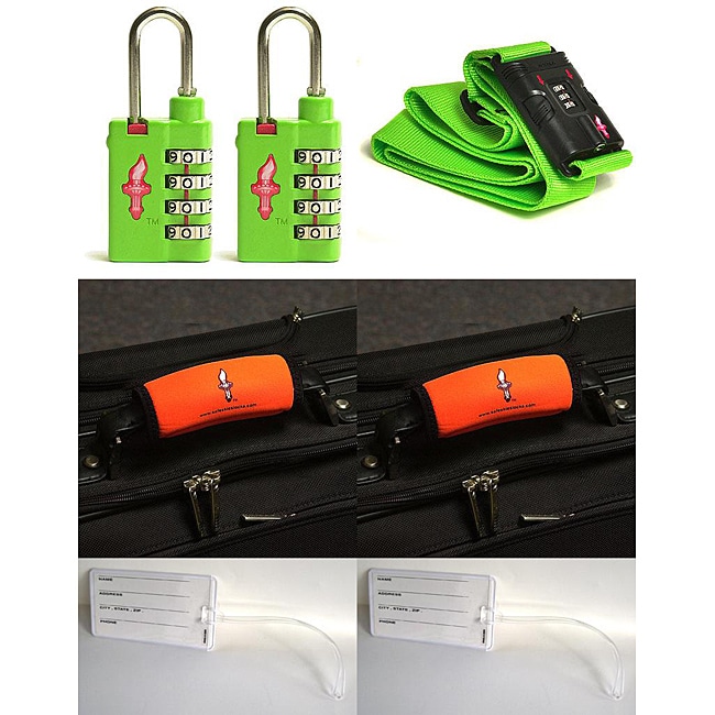 Safe Skies 3 piece Green Strap / TSA Luggage Lock Set 