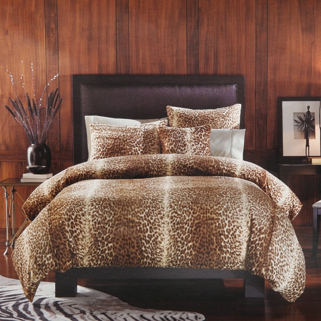 Leopard Print Faux Fur 3-piece King Duvet Cover Set - Free Shipping ...