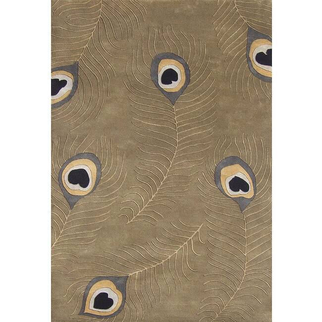 Alliyah Handmade Beige Wool Rug - Sage/Brown - 8' x 10'