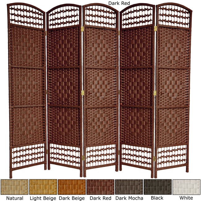 Wood and Woven Fiber 5 panel 5.5 foot Room Divider (China)   