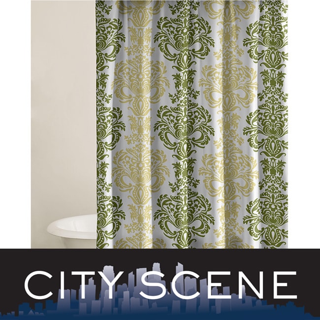 City Scene Damask Key Lime Cotton Shower Curtain   12998067