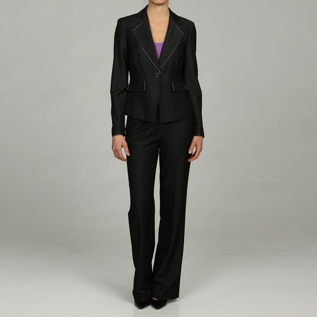 Nine West Women's Single-button Denim Piped Jacket Pant Suit - 12999586 ...