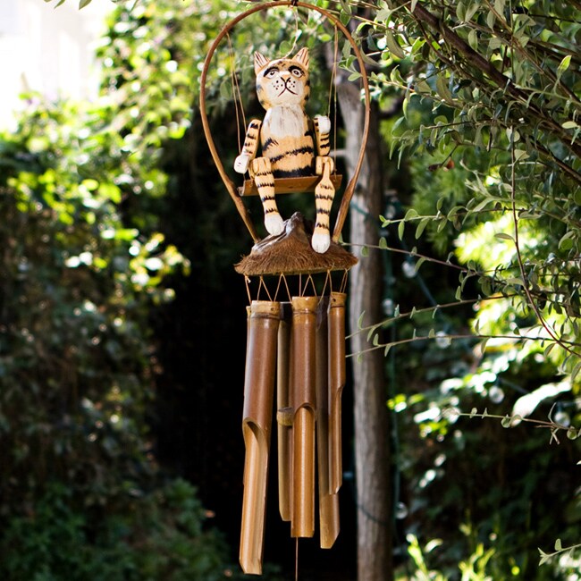 Handmade Bamboo Phat Cat Wind Chime Indonesia Free Shipping Bamboo Phat Cat Wind Chime