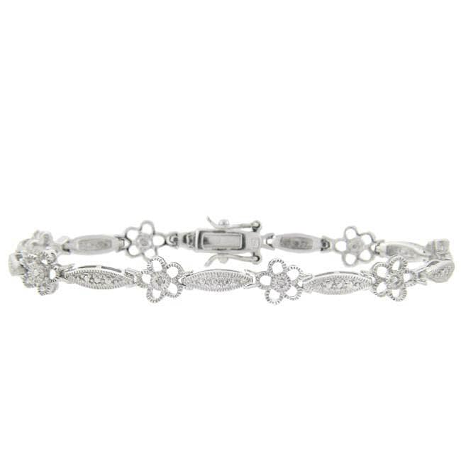   Silver Diamond Accent Milligrain Flower Bracelet  