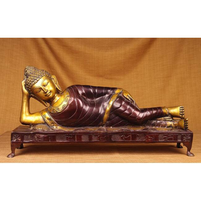 Shop Brass Antiqued Reclining Buddha Statue (India) Free Shipping Today 5160921