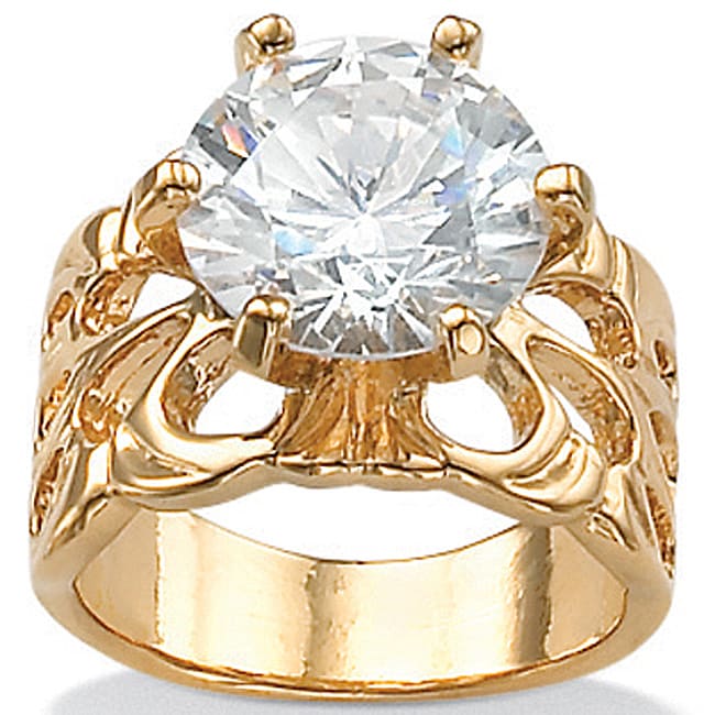   14k Yellow Gold Overlay Cubic Zirconia Filigree Ring  