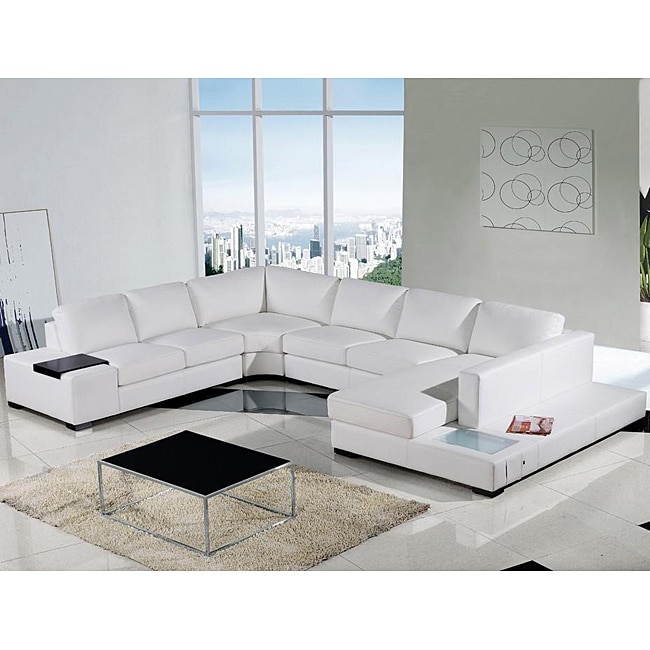 Modern White Leather Sectional Sofa