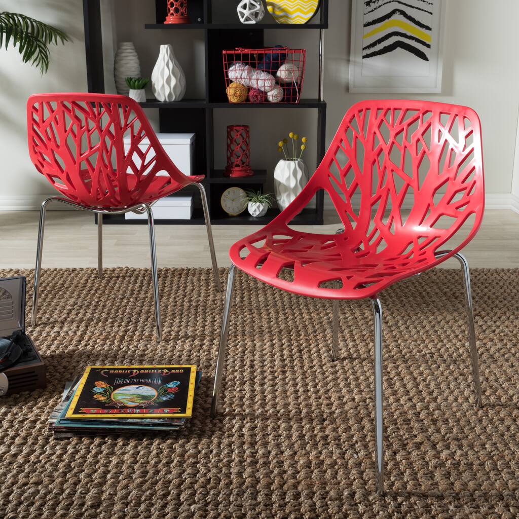 Modern Birch Sapling White Finished Plastic Dining Chair (Set of 2)