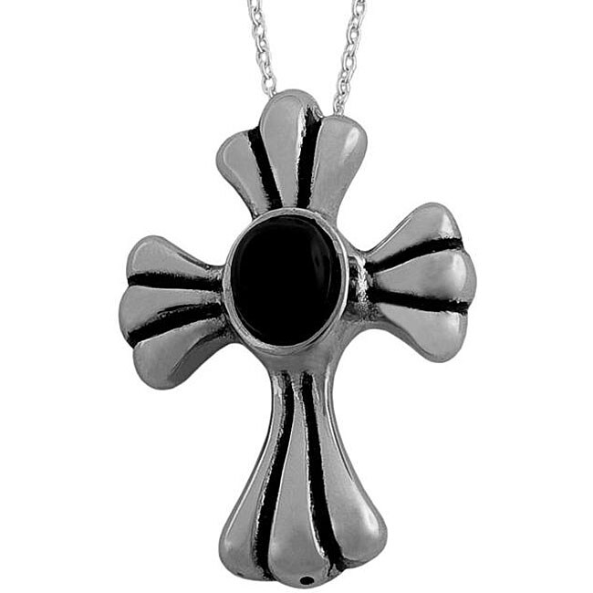 Sterling Silver Black Onyx Cross Necklace  
