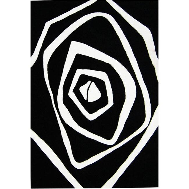 Alliyah Handmade Ivory New Zealand Blend Wool Rug - Black/Off-White - 4' x 6'