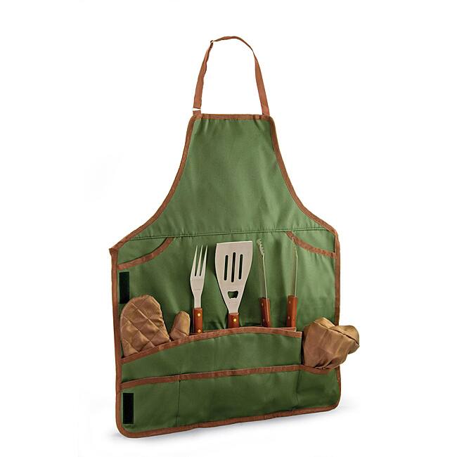 Picnic Time Barbecue Pine Apron and Tool Set
