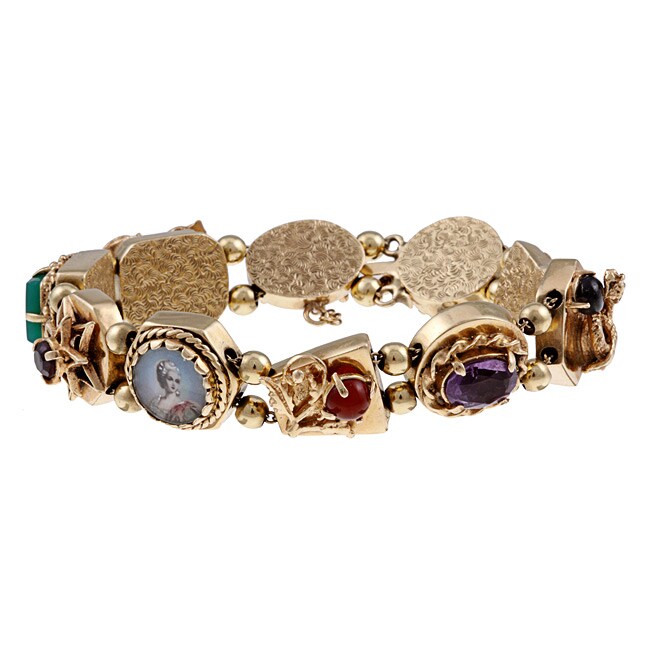 14k Yellow Gold Multigemstone Antique Slide Bracelet Free Shipping