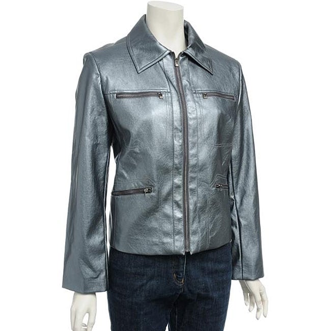 Nuage Womens Pearlized Leatherette Jacket  