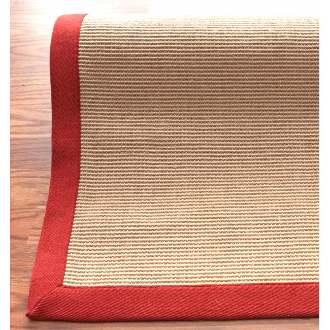   Eco Natural Fiber Red Cotton Border Jute Rug (5 x 8)  