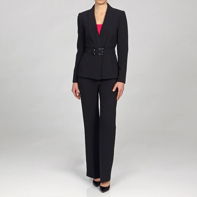 Tahari ASL Women's Black Crepe Belted Pant Suit - Free Shipping Today ...