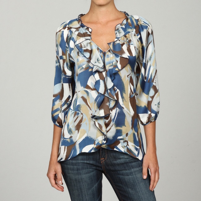 Nicola Womens Ruffled Shark Bite Hem Blouse  