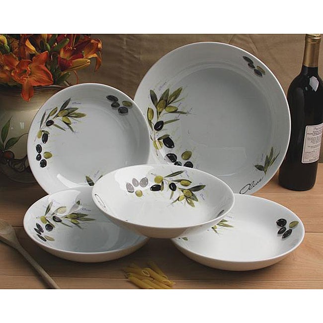 Lorenzo 5piece Tuscan Olive Porcelain Pasta Bowl Set