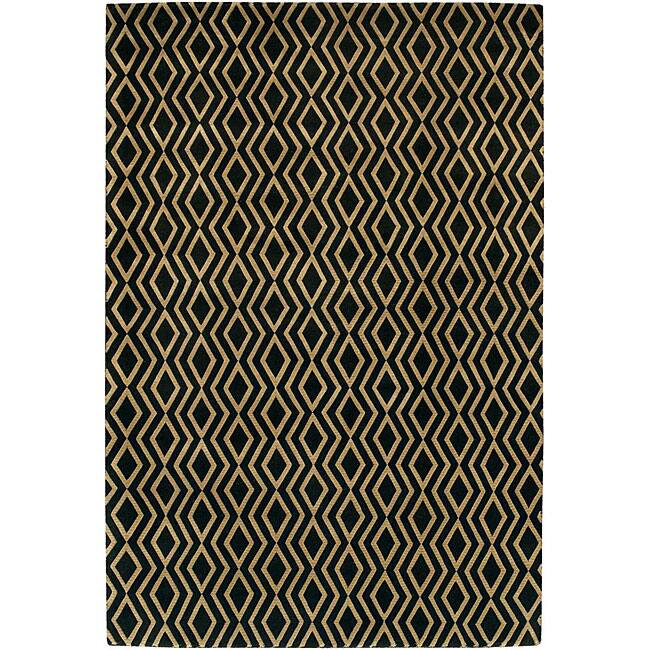 Hand-knotted Mandara Gold Geometric Wool Rug (5' x 7'6)